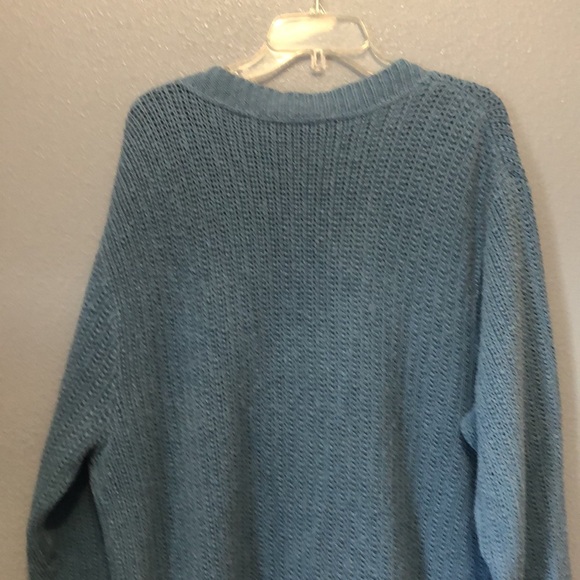 Vintage oversized cardigan sweater Unisex Large L chunky grandma Mr. Rogers blue - Picture 7 of 9